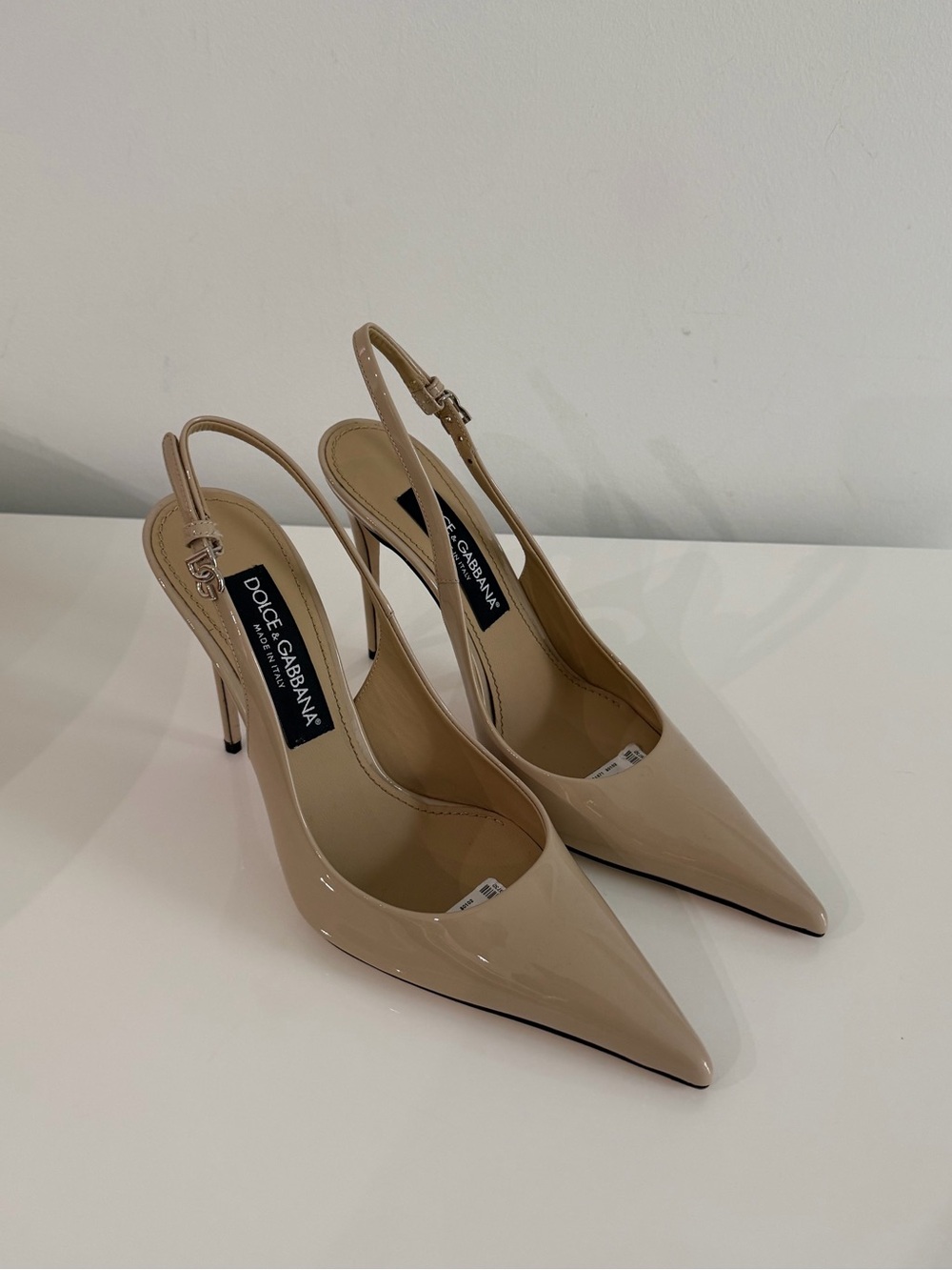 Dolce & Gabbana Beige Patent Pointed-Toe Slingback Pumps